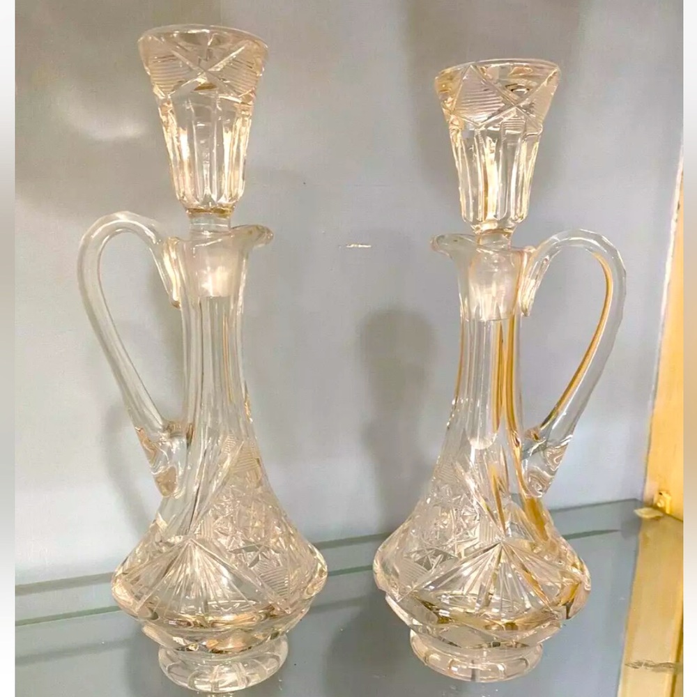 Antique Lead Crystal Oil & Vinger Set